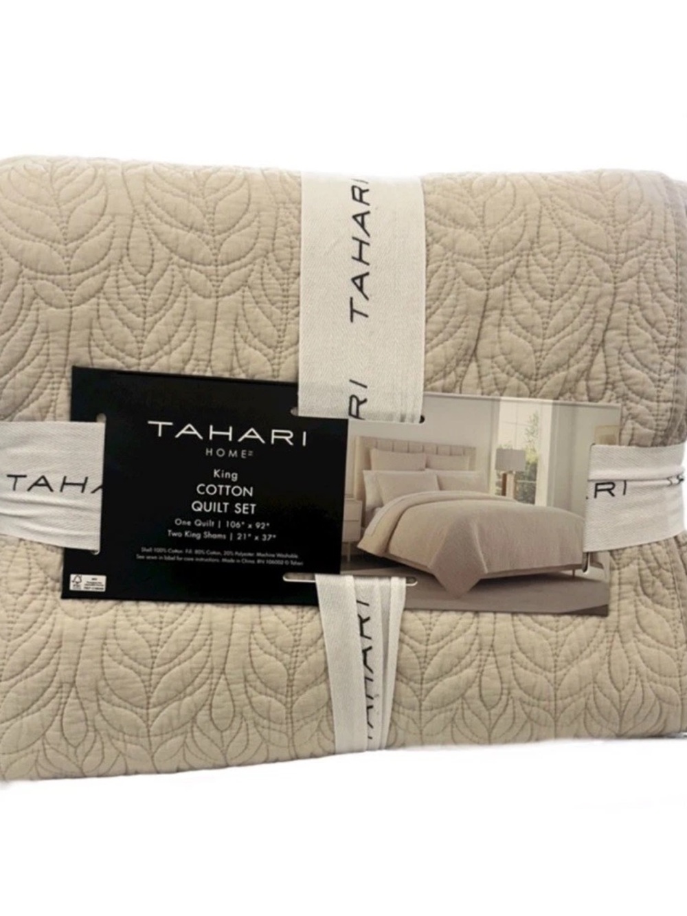 Tahari Tan King Cotton Quilt Set 106”x92”